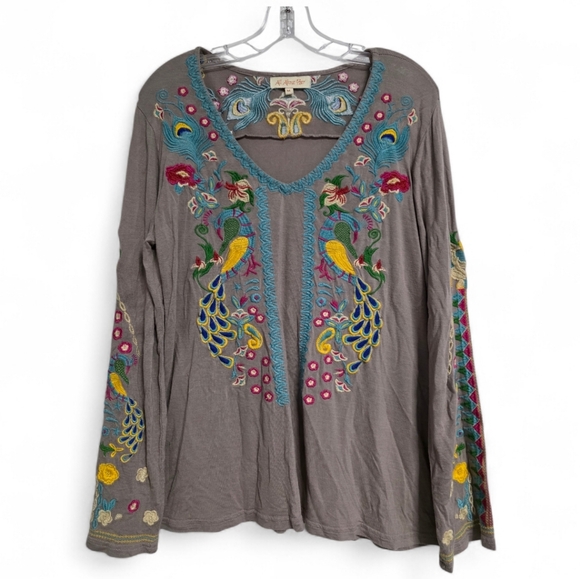 All About Her Gray Long Sleeve Top with Colorful Embroidery Size Medium - Picture 2 of 10